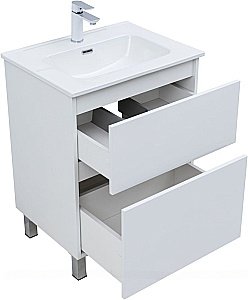 Тумба с раковиной Aquanet Вега 60 344121+330429 белая глянцевая для ванной в интернет-магазине Sanbest