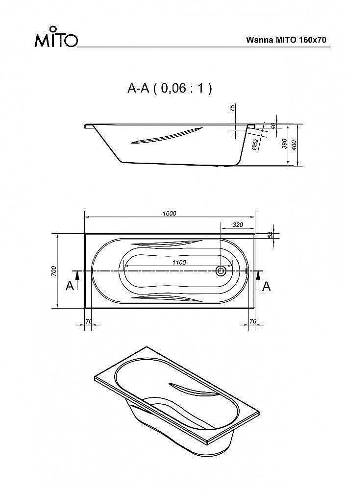 Акриловая ванна Mito Red 160x70 63376 белая купить в интернет-магазине Sanbest