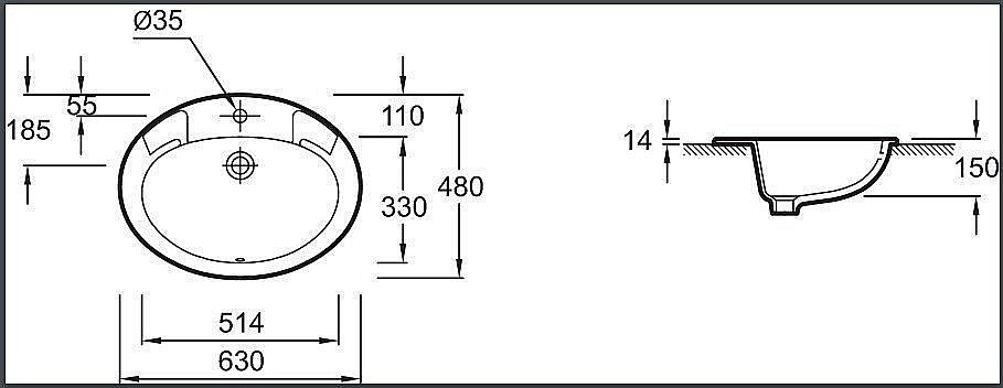 Раковина Jacob Delafon OVALE DESSUS 63 E1273-00 белая купить в интернет-магазине Sanbest
