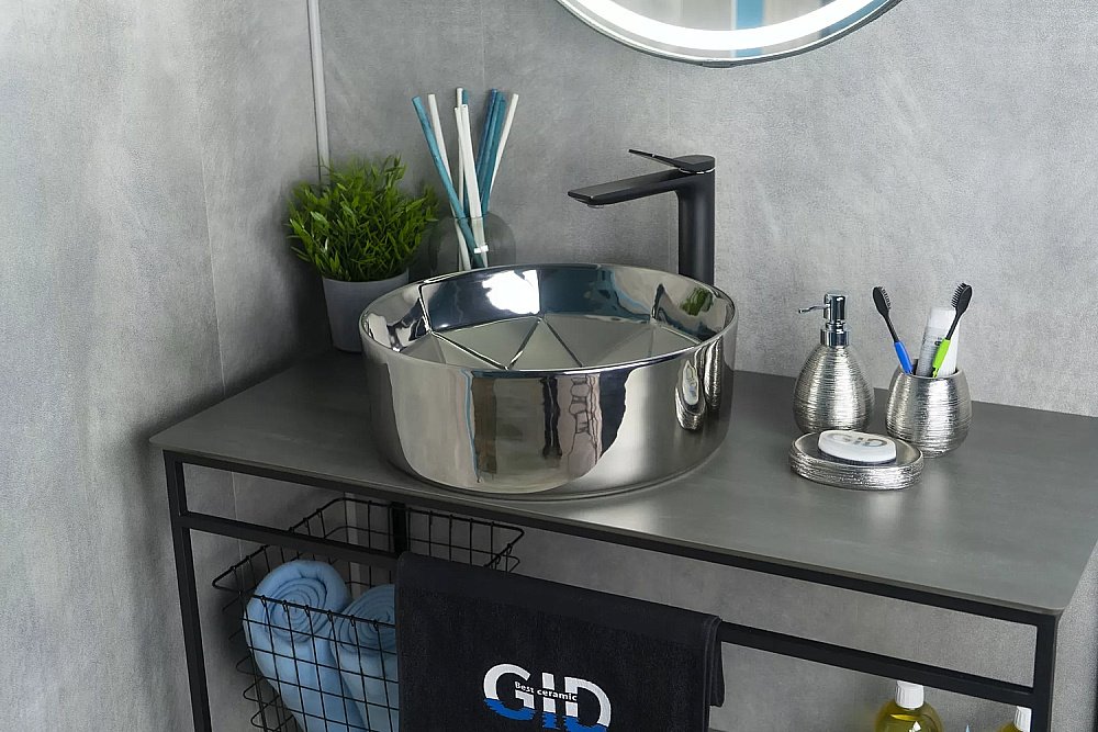 Раковина накладная Gid 40 D1342h014 53330 серебро купить в интернет-магазине Sanbest