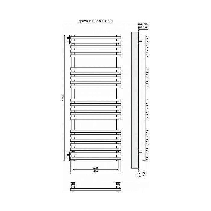 Полотенцесушитель электрический Terminus Кремона П22 500x1391 левый/правый купить в интернет-магазине сантехники Sanbest