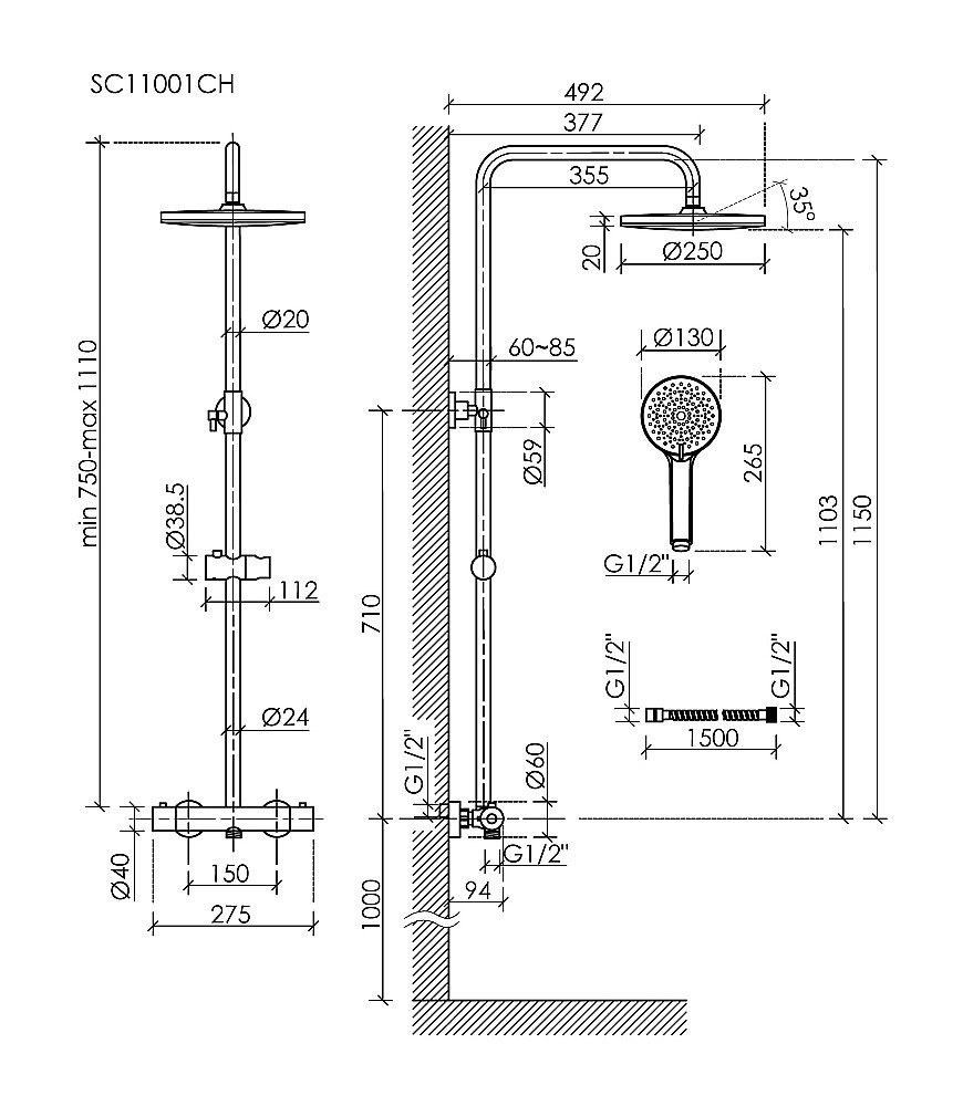 Душевая система Sancos Teo SC11001CH хром купить в интернет-магазине сантехники Sanbest