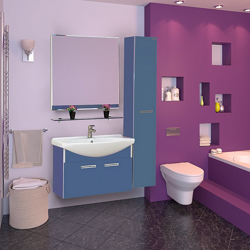 Тумба с раковиной подвесная Misty Джулия 85 синяя для ванной в интернет-магазине Sanbest