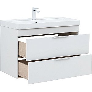 Тумба подвесная с раковиной Aquanet Ирис New 90 336311+323883 белая глянцевая для ванной в интернет-магазине Sanbest