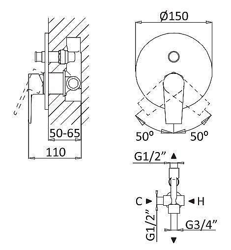 Смеситель для душа Cezares Nautic VDIM-BIO купить в интернет-магазине сантехники Sanbest