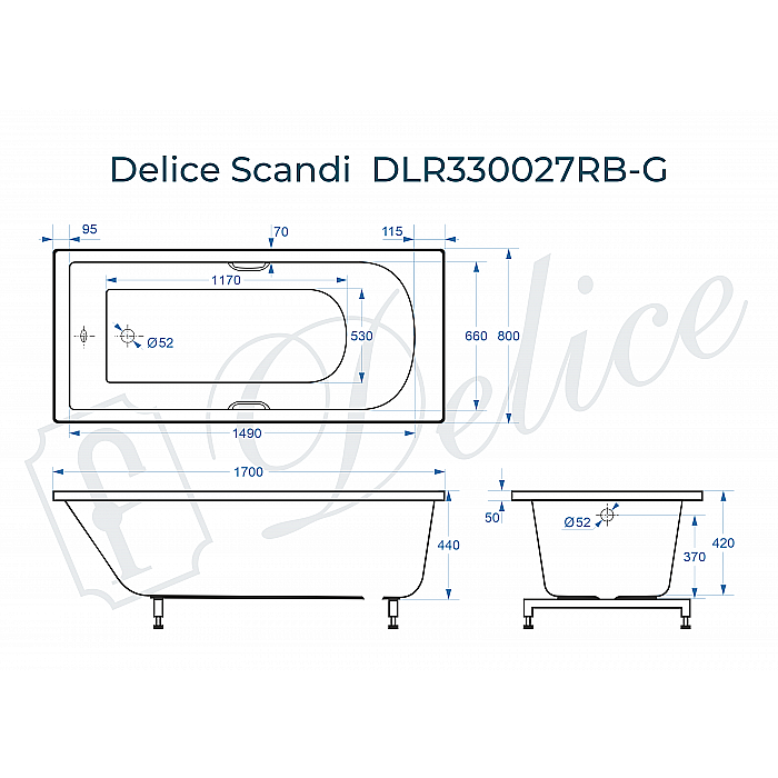 Ванна Delice Scandi DLR330027RB-G 170х80 белая/ручки черные купить в интернет-магазине Sanbest