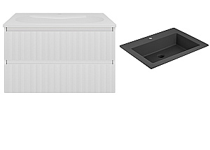 Тумба с раковиной Vincea Welle 80 VMC-2WL800MW/VCB-13800B белая матовая/раковина черная для ванной в интернет-магазине Sanbest