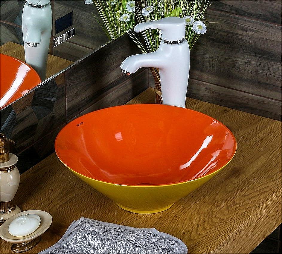 Раковина Melana T4006-B6+B3 T4006-B6+B3-806 желто-красная купить в интернет-магазине Sanbest
