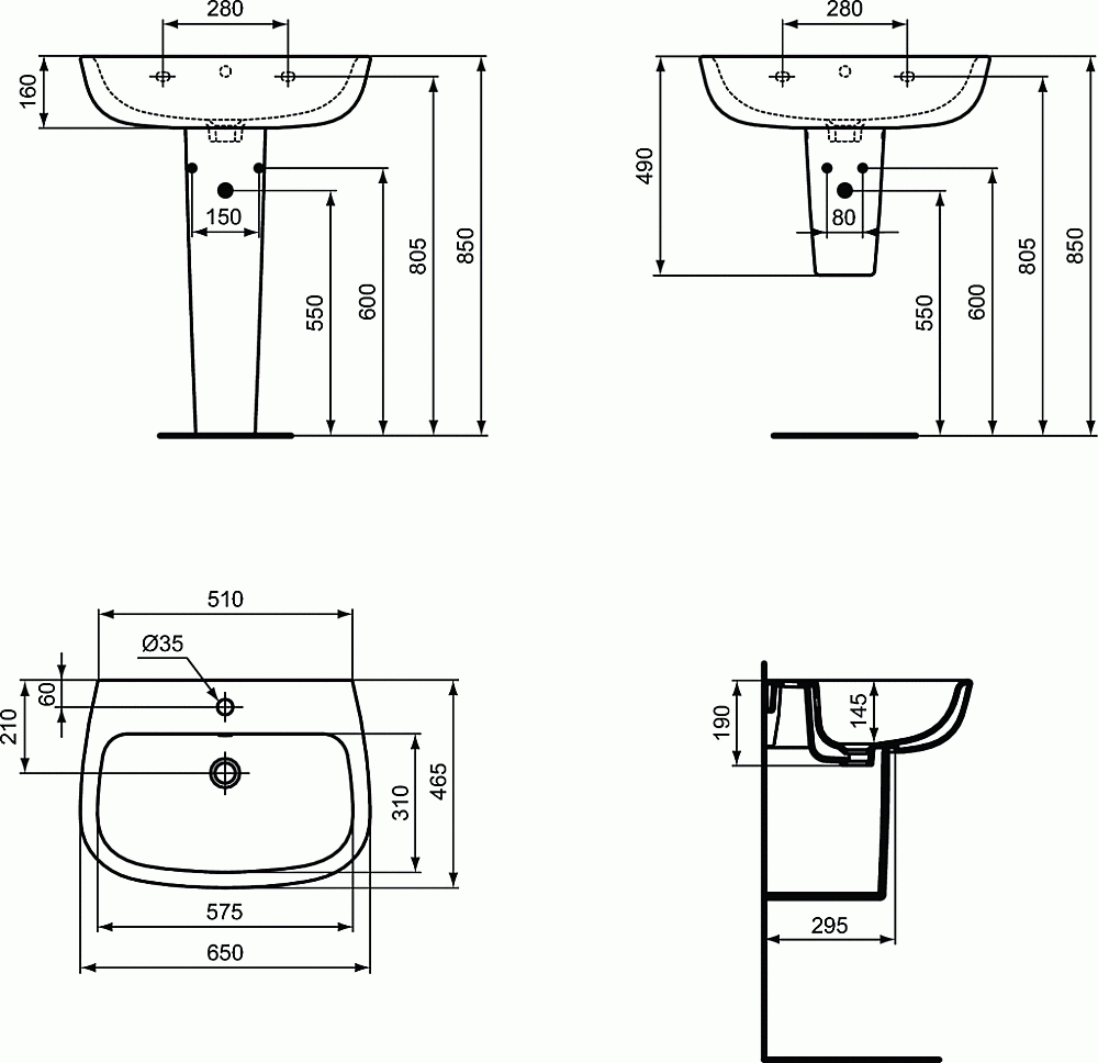 Раковина на пьедестале Ideal Standard Esedra 65 T279701 белая купить в интернет-магазине Sanbest