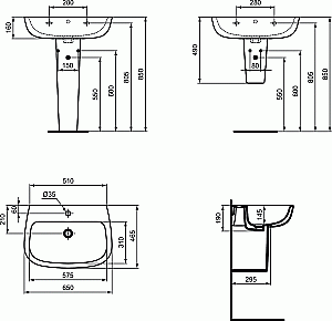 Раковина на пьедестале Ideal Standard Esedra 65 T279701 белая купить в интернет-магазине Sanbest