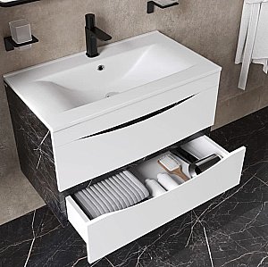 Тумба с раковиной Iddis Cloud CLO80B0i95K 80 белая матовая/черный мрамор для ванной в интернет-магазине Sanbest