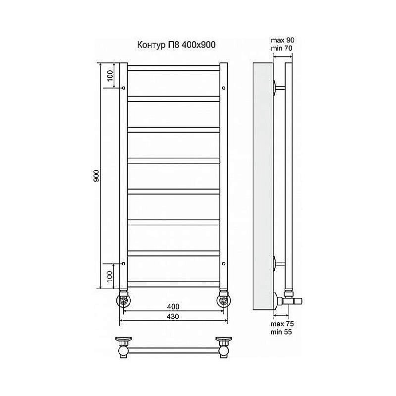Полотенцесушитель водяной Terminus Контур с полкой П8 400x900 купить в интернет-магазине сантехники Sanbest