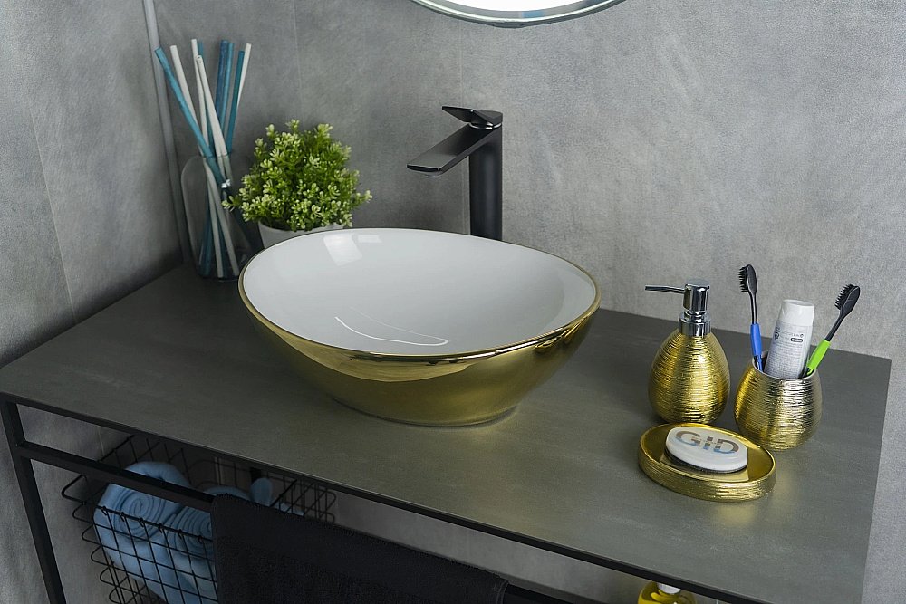 Раковина накладная Gid Esfera 41 Nc999 52229 белая, золото купить в интернет-магазине Sanbest