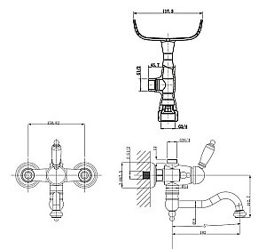 Смеситель для ванны Caprigo Adria Uno Metal 02M-511-crm хром купить в интернет-магазине сантехники Sanbest