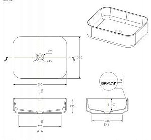 Раковина накладная Bravat Source 50 C22250W-ENG белая купить в интернет-магазине Sanbest