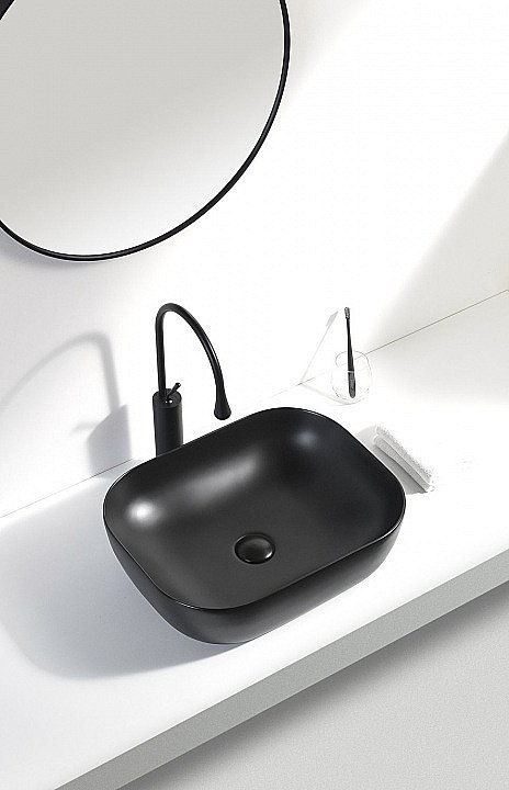 Раковина накладная Aquanet Lake-1-MB 50 245829 черная матовая купить в интернет-магазине Sanbest