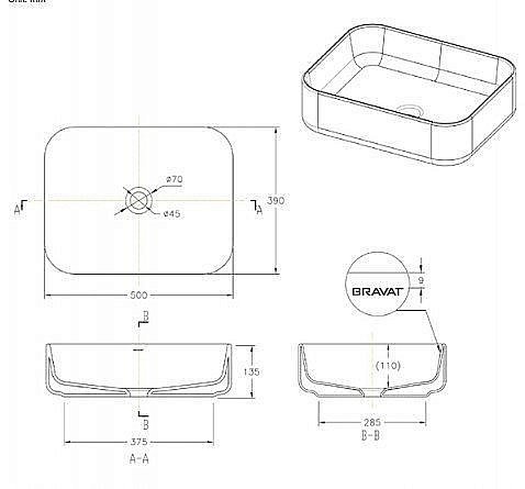 Раковина накладная Bravat Source 50 C22250W-ENG белая купить в интернет-магазине Sanbest