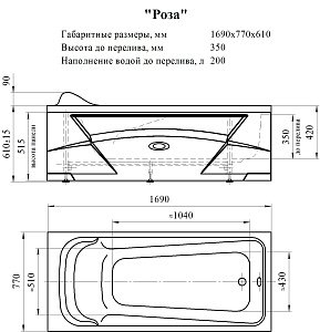 Гидромассажная ванна Радомир Роза АКТИВ 169x77 купить в интернет-магазине Sanbest