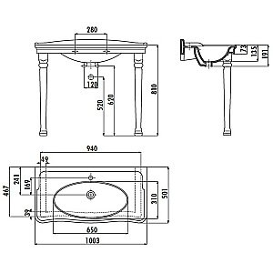 Консоль с раковиной Creavit Antik AN100.00000 для ванной в интернет-магазине сантехники Sanbest
