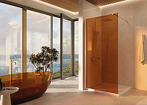 Душевая перегородка Vincea Walk-In VSW-1H900GSG 90 профиль матовый золотой/стекло янтарь купить в интернет-магазине Sanbest