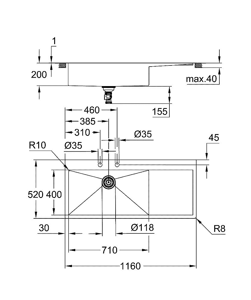 Кухонная мойка Grohe K1000 31581SD1 нержавеющая сталь купить в интернет-магазине сантехники Sanbest