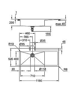 Кухонная мойка Grohe K1000 31581SD1 нержавеющая сталь купить в интернет-магазине сантехники Sanbest