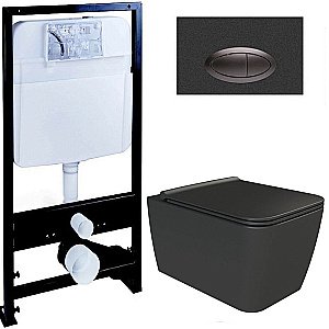 Унитаз Boheme Zen 967-B с инсталяцией и кнопкой 665-B черный/черный, безободковый купить в интернет-магазине Sanbest