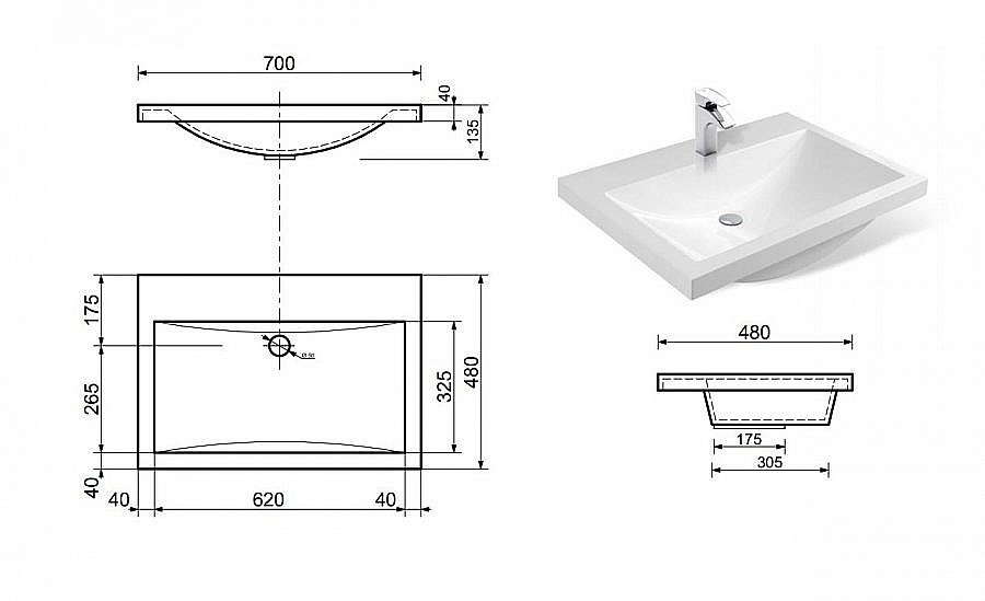 Раковина Эстет Монако 70 цвет по RAL купить в интернет-магазине Sanbest