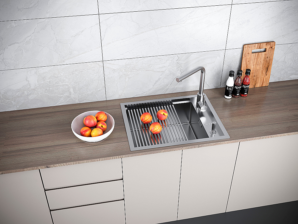 Кухонная мойка Paulmark SHELF PM725846-BS брашированная сталь купить в интернет-магазине сантехники Sanbest