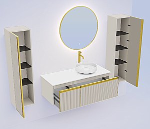 Тумба с раковиной и столешницей Armadi Art QUATRO 2 120 FUGA CASHMERE/профиль MATT GOLD для ванной в интернет-магазине Sanbest