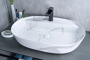 Раковина накладная Gid Lago 61 Mnc346C 54470 белый мрамор купить в интернет-магазине Sanbest