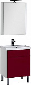 Тумба с раковиной Aquanet Латина 60 с 1 ящиком бело-бордовая глянцевая для ванной в интернет-магазине Sanbest