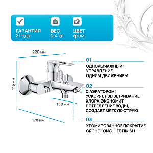 Смеситель для ванны Grohe BauLoop 23602001 хром купить в интернет-магазине сантехники Sanbest