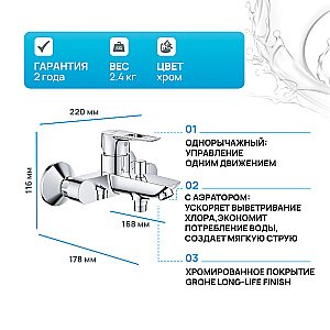 Смеситель для ванны Grohe BauLoop 23602001 хром купить в интернет-магазине сантехники Sanbest