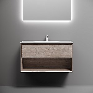 Тумба с раковиной Sancos Marmi 1.0 90 MR1.090EG дуб галифакс натуральный для ванной в интернет-магазине Sanbest