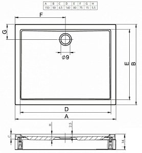 Душевой поддон Riho Davos 265 150x90 купить в интернет-магазине Sanbest