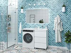 Тумба с раковиной Misty Чегет - 55 П-Чег-01055-01Н3Я (Раковина Эстет Даллас 120) белая для ванной в интернет-магазине Sanbest