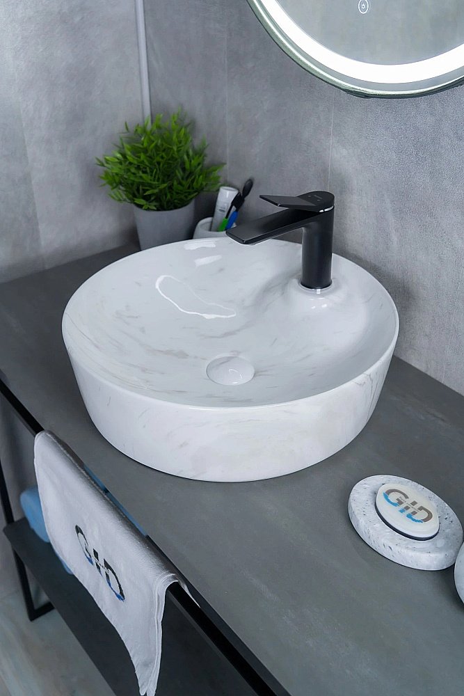 Раковина накладная Gid 44 D1306H012 53321 серый мрамор купить в интернет-магазине Sanbest