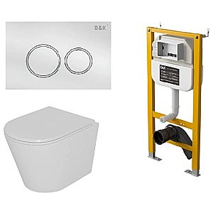 Унитаз подвесной с инсталляцией D&K Venice DS1021616 белый/кнопка белая, безободковый, с крышкой микролифт купить в интернет-магазине Sanbest