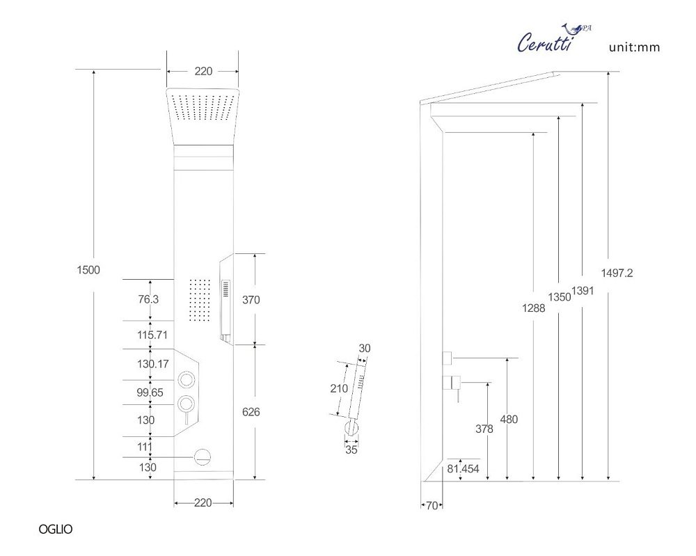 Душевая панель CeruttiSpa OGLIO B CT8987 черная купить в интернет-магазине сантехники Sanbest