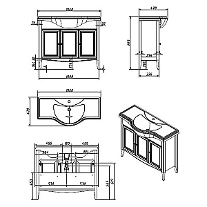 Тумба с раковиной Caprigo Lion 105 три двери, античный орех для ванной в интернет-магазине Sanbest