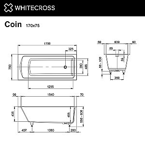 Акриловая ванна WhiteCross Coin 170x75 0224.170075.2XXXX RAL матовая купить в интернет-магазине Sanbest