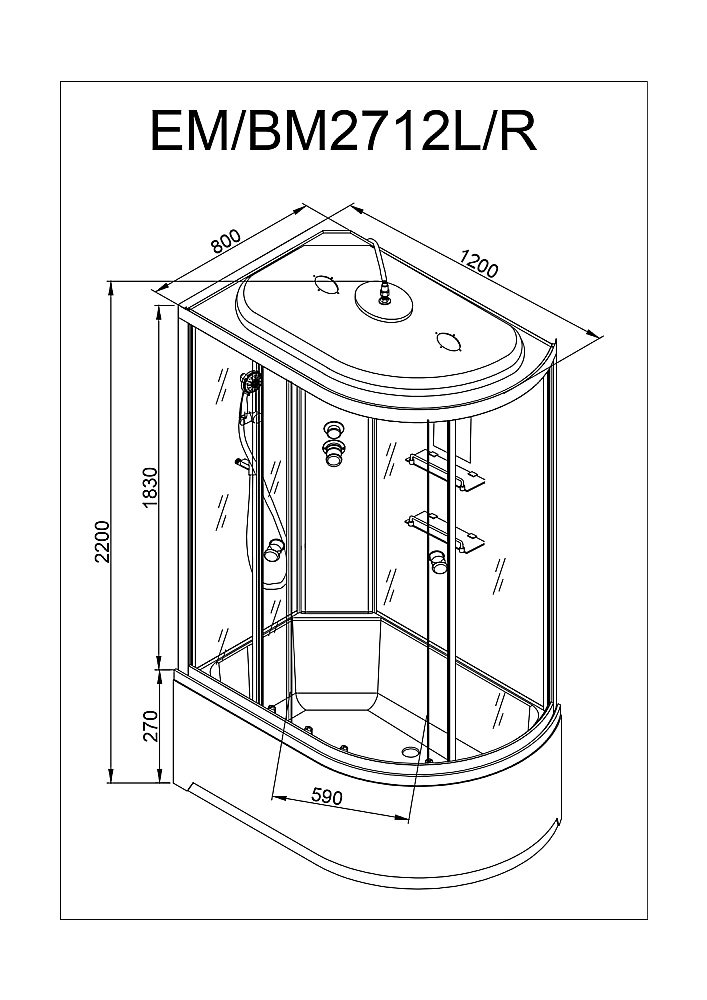 Душевая кабина DTO Серия ЕМ ЕМ2712 N LED 120x80 купить в интернет-магазине Sanbest