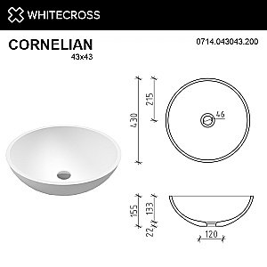 Раковина накладная WhiteCross CORNELIAN 43 0714.043043.200 белая матовая купить в интернет-магазине Sanbest