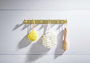 Планка с 6 крючками Aquatek Европа AQ4124BG золото шлифованное купить в интернет-магазине сантехники Sanbest