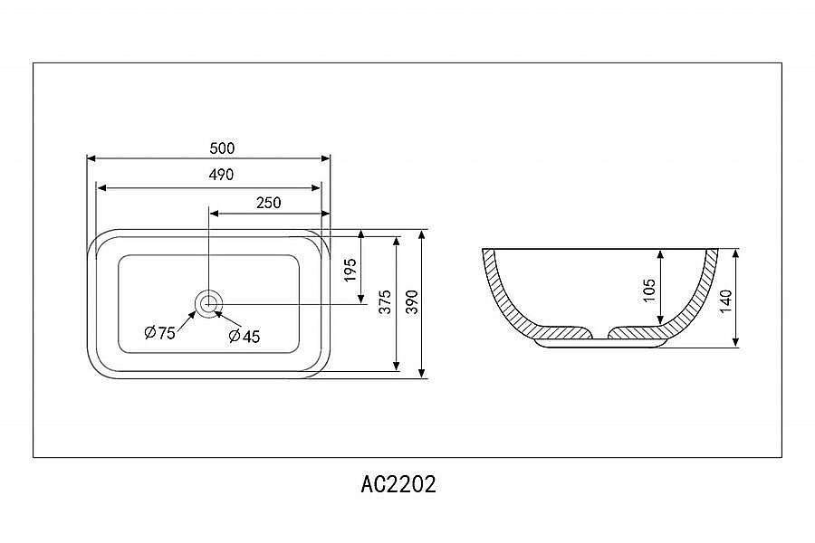 Раковина накладная ABBER Rechteck AC2202MBE светло-бежевая матовая купить в интернет-магазине Sanbest