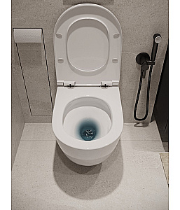 Унитаз подвесной Agger ATI12150+APB144 безободковый, с инсталляцией, смыв торнадо, с крышкой микролифт, белый глянцевый/кнопка черный матовый купить в интернет-магазине Sanbest