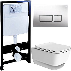 Унитаз Boheme Bello 971-MW с инсталяцией и кнопкой 664-CR белый матовый/хром, безободковый купить в интернет-магазине Sanbest
