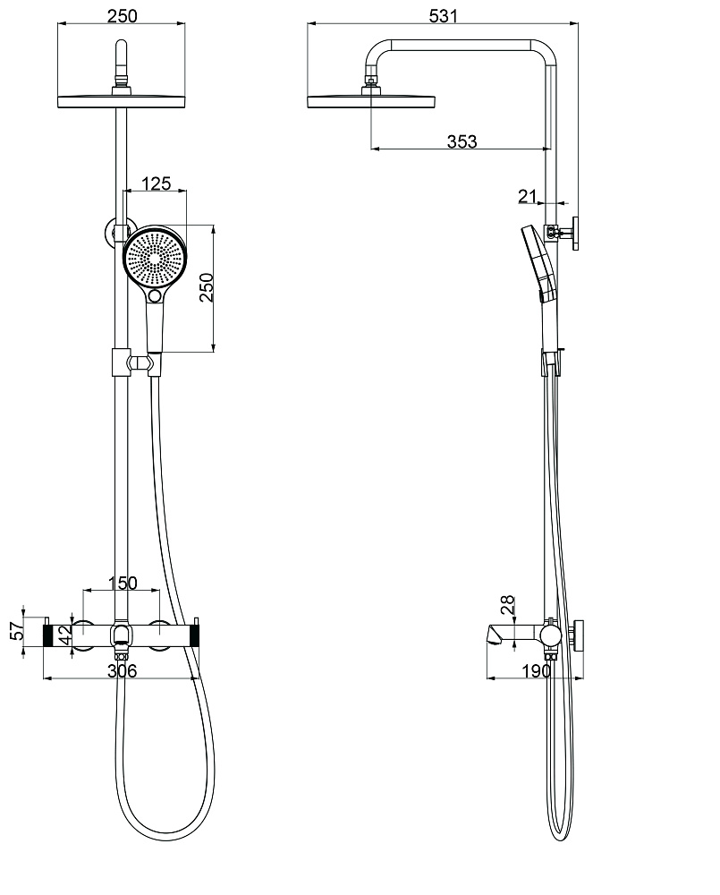 Душевая система Vincea Rim VSFS-2RM1BG брашированное золото купить в интернет-магазине сантехники Sanbest