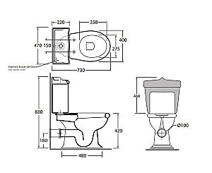 Унитаз напольный Azzurra Jubilaeum JUB100/MBP белый/ кнопка бронза слив в стену, с бачком купить в интернет-магазине Sanbest